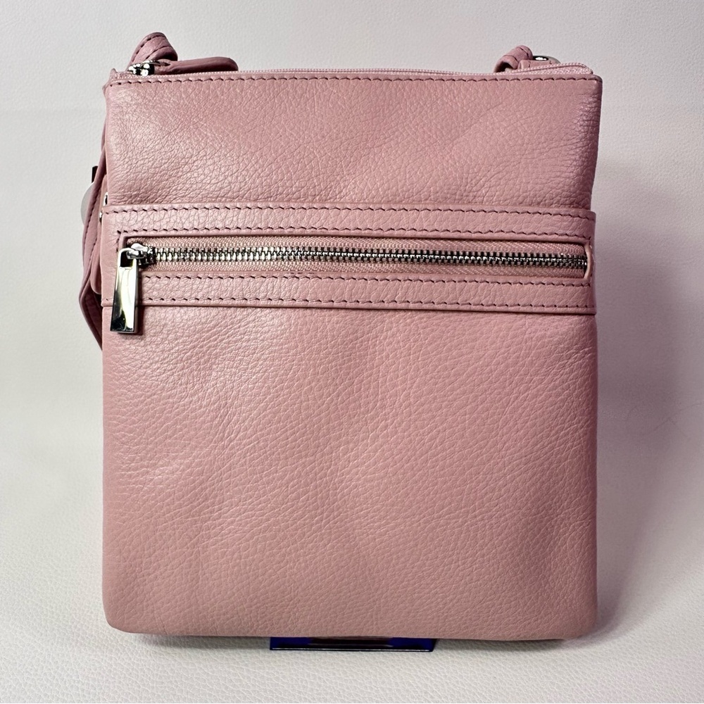 NEW Women's Gianni Bernini Pink Rose Triple Zip Dasher Leather Crossbody - Picture 5 of 12